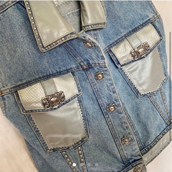 Vintage Biker Rockabilly Denim Pleather Vest. - Picture 4 of 12